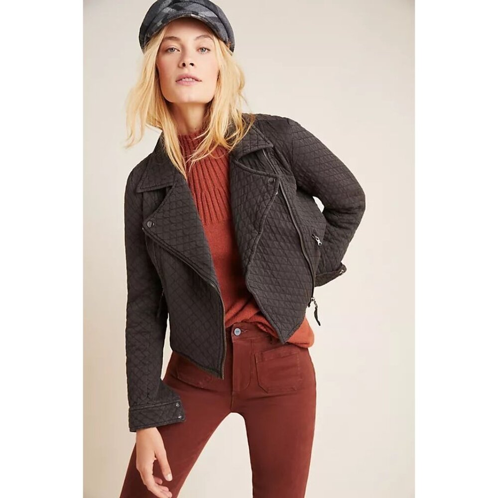 Marrakech Anderson Quilted Asymmetrical Charcoal Moto Jacket Women's Sz S - Picture 4 of 10